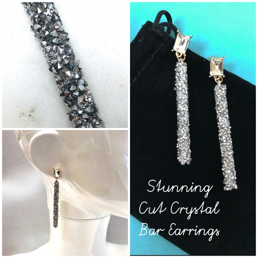 Unique Cut Crystal Covered Bar EarringsNwt 29$